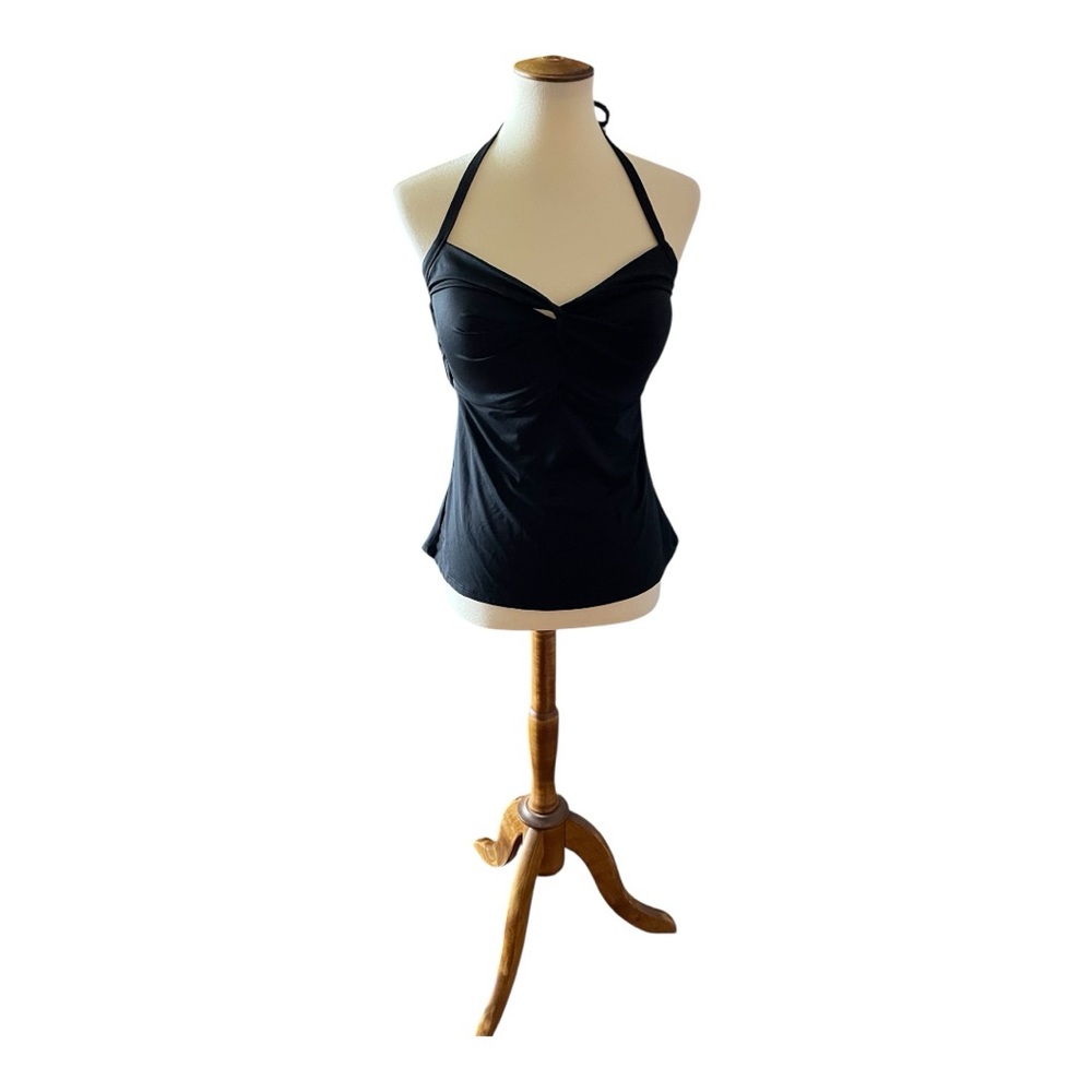 #155 Athleta Black Halter tankini swim top, size 36D/DD